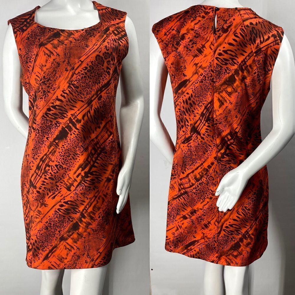 3For$20 Fantazia Abstract Print Orange Black Dress size Large